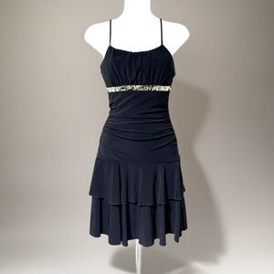Taboo Black Tiered Ruffle Sequin Empire Sleeveless Dress M Y2K Fairy Whimsigoth